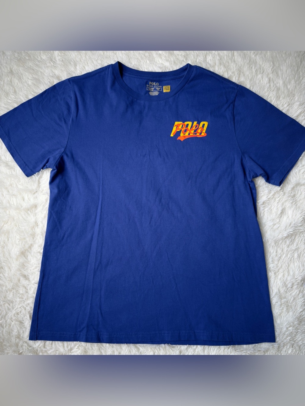 Polo by Ralph Lauren Royal Blue Crewneck Tee with Yellow-Orange Logo